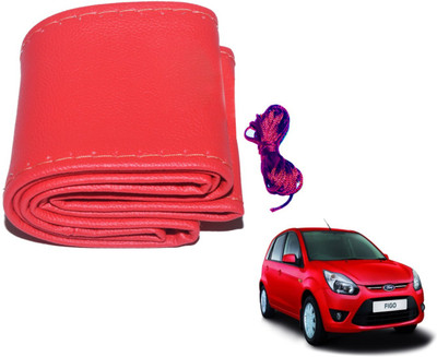 Auto Hub Hand Stiched Steering Cover For Ford Figo(Red, Leatherite)