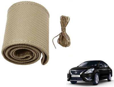 Auto Hub Hand Stiched Steering Cover For Nissan Sunny(Beige, Leatherite)