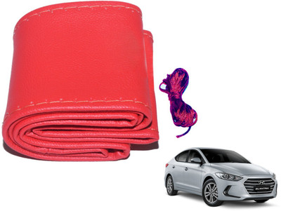 Auto Hub Hand Stiched Steering Cover For Hyundai Elantra(Red, Leatherite)