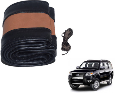 Auto Hub Hand Stiched Steering Cover For Ford Endeavour(Black, Brown, Leatherite)