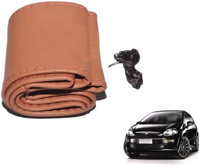 Auto Hub Hand Stiched Steering Cover For Fiat Punto Evo(Brown, Leatherite)