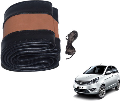 Auto Hub Hand Stiched Steering Cover For Tata Bolt(Black, Brown, Leatherite)