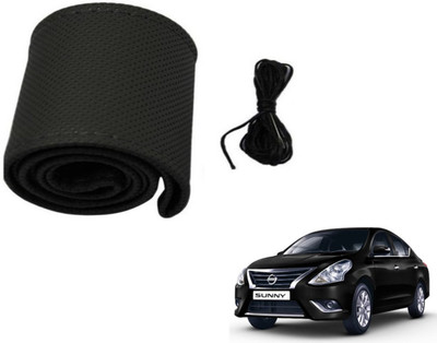 Auto Hub Hand Stiched Steering Cover For Nissan Sunny(Black, Leatherite)