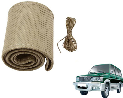 Auto Hub Hand Stiched Steering Cover For Toyota Qualis(Beige, Leatherite)