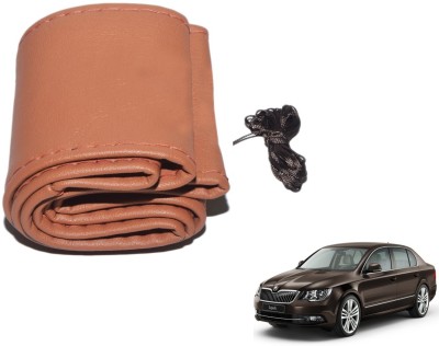 Auto Hub Hand Stiched Steering Cover For Skoda Superb(Brown, Leatherite)