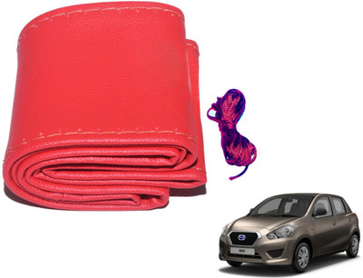 Auto Hub Hand Stiched Steering Cover For Datsun Go(Red, Leatherite)