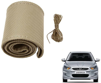 Auto Hub Hand Stiched Steering Cover For Hyundai Verna(Beige, Leatherite)