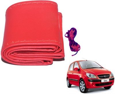 Auto Hub Hand Stiched Steering Cover For Hyundai Getz(Red, Leatherite)
