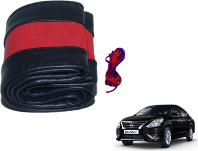 Auto Hub Hand Stiched Steering Cover For Nissan Sunny(Black, Red, Leatherite)