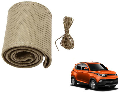 Auto Hub Hand Stiched Steering Cover For Mahindra KUV 100(Beige, Leatherite)