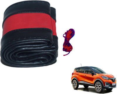 Auto Hub Hand Stiched Steering Cover For Renault NA(Black, Red, Leatherite)