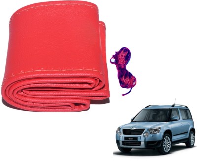 Auto Hub Hand Stiched Steering Cover For Skoda Yeti(Red, Leatherite)