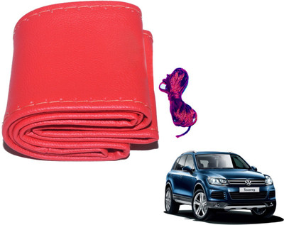 Auto Hub Hand Stiched Steering Cover For Volkswagen Touareg(Red, Leatherite)