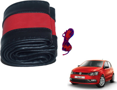 Auto Hub Hand Stiched Steering Cover For Volkswagen Polo GT(Black, Red, Leatherite)