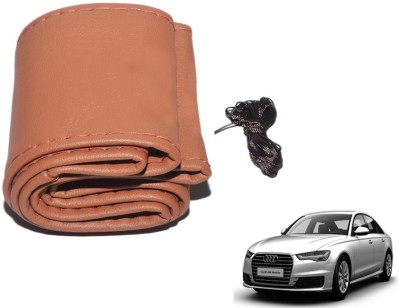 Auto Hub Hand Stiched Steering Cover For Audi A6(Brown, Leatherite)