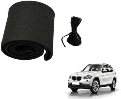 Auto Hub Hand Stiched Steering Cover For BMW X1(Black, Leatherite)