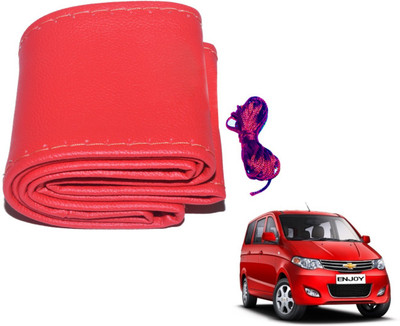 Auto Hub Hand Stiched Steering Cover For Chevrolet Enjoy(Red, Leatherite)