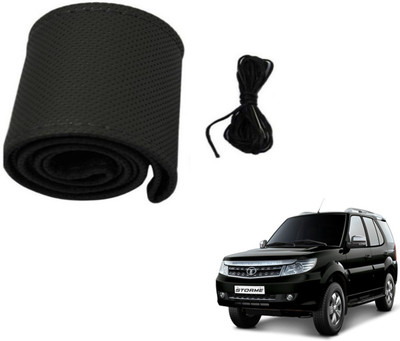 Auto Hub Hand Stiched Steering Cover For Tata Safari Storme(Black, Leatherite)