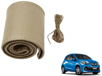 Auto Hub Hand Stiched Steering Cover For Honda Brio(Beige, Leatherite)
