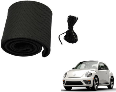 Auto Hub Hand Stiched Steering Cover For Volkswagen Beetle(Black, Leatherite)