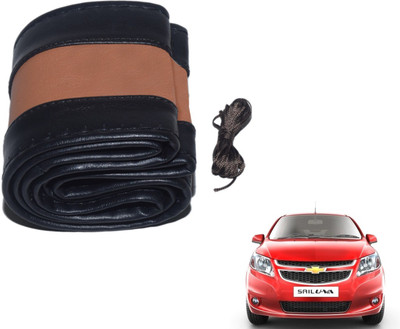 Auto Hub Hand Stiched Steering Cover For Chevrolet UVA(Black, Brown, Leatherite)