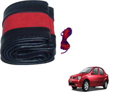 Auto Hub Hand Stiched Steering Cover For Mahindra Logan(Black, Red, Leatherite)