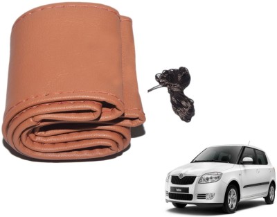 Auto Hub Hand Stiched Steering Cover For Skoda Fabia(Brown, Leatherite)