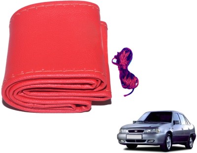 Auto Hub Hand Stiched Steering Cover For Daewoo Cielo(Red, Leatherite)