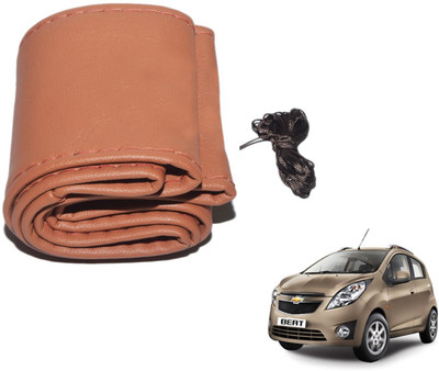 Auto Hub Hand Stiched Steering Cover For Chevrolet Beat(Brown, Leatherite)