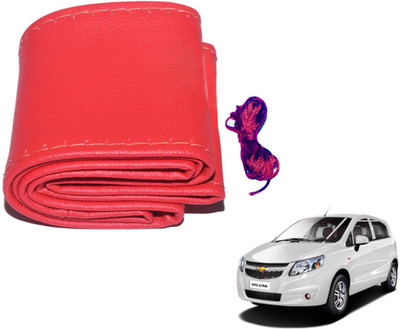 Auto Hub Hand Stiched Steering Cover For Chevrolet Sail UVA(Red, Leatherite)