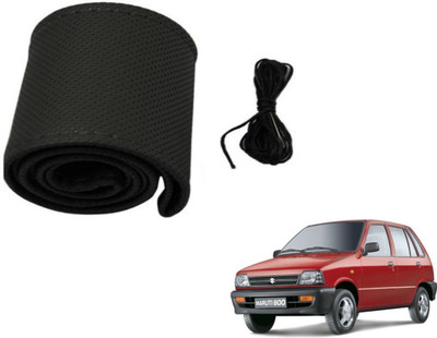 Auto Hub Hand Stiched Steering Cover For Maruti 800(Black, Leatherite)
