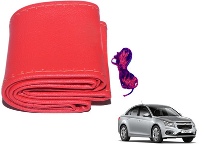 Auto Hub Hand Stiched Steering Cover For Chevrolet Cruze(Red, Leatherite)
