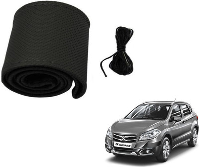 Auto Hub Hand Stiched Steering Cover For Maruti S-Cross(Black, Leatherite)