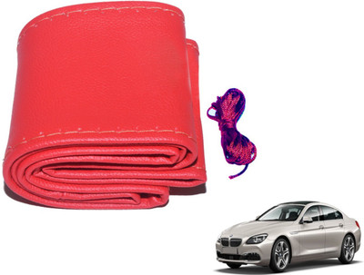 Auto Hub Hand Stiched Steering Cover For BMW 6 Series(Red, Leatherite)