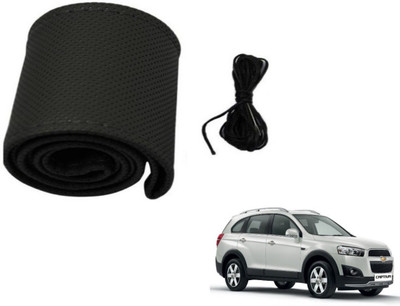 Auto Hub Hand Stiched Steering Cover For Chevrolet Captiva(Black, Leatherite)