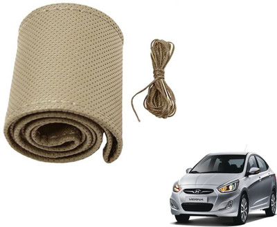Auto Hub Hand Stiched Steering Cover For Hyundai Fluidic Verna(Beige, Leatherite)