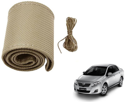 Auto Hub Hand Stiched Steering Cover For Toyota Corolla(Beige, Leatherite)