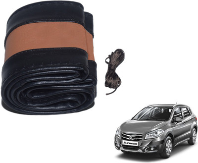 Auto Hub Hand Stiched Steering Cover For Maruti S-Cross(Black, Brown, Leatherite)