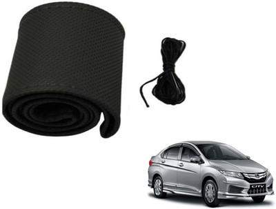 Auto Hub Hand Stiched Steering Cover For Honda New City(Black, Leatherite)