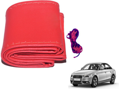 Auto Hub Hand Stiched Steering Cover For Audi A4(Red, Leatherite)