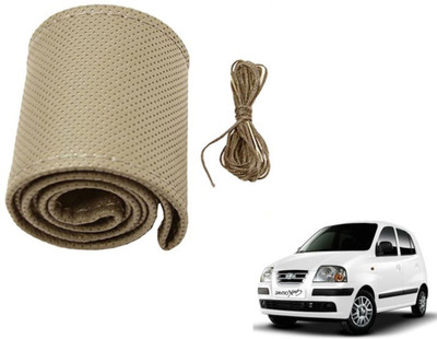 Auto Hub Hand Stiched Steering Cover For Hyundai Santro Xing(Beige, Leatherite)