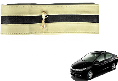 Auto Hub Hand Stiched Steering Cover For Honda City(Beige, Black, Leatherite)