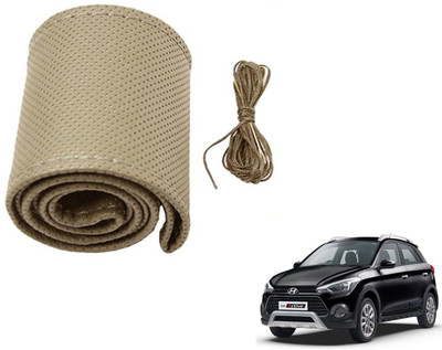 Auto Hub Hand Stiched Steering Cover For Hyundai i20(Beige, Leatherite)