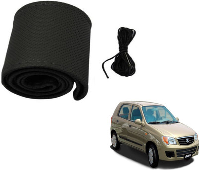 Auto Hub Hand Stiched Steering Cover For Maruti Alto(Black, Leatherite)