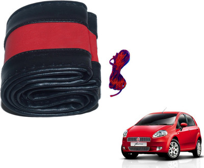 Auto Hub Hand Stiched Steering Cover For Fiat Punto(Black, Red, Leatherite)