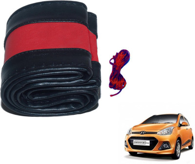 Auto Hub Hand Stiched Steering Cover For Hyundai Grand i10(Black, Red, Leatherite)