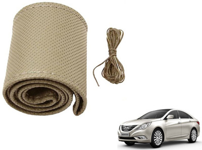 Auto Hub Hand Stiched Steering Cover For Hyundai Sonata Embera(Beige, Leatherite)