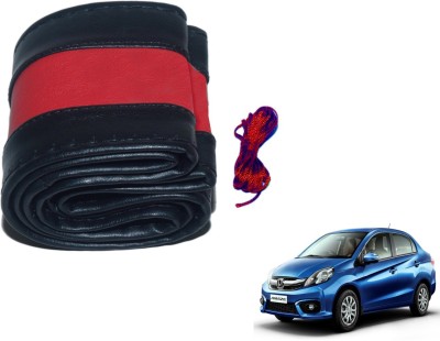 Auto Hub Hand Stiched Steering Cover For Honda Amaze(Black, Red, Leatherite)