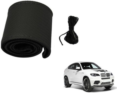 Auto Hub Hand Stiched Steering Cover For BMW X6(Black, Leatherite)