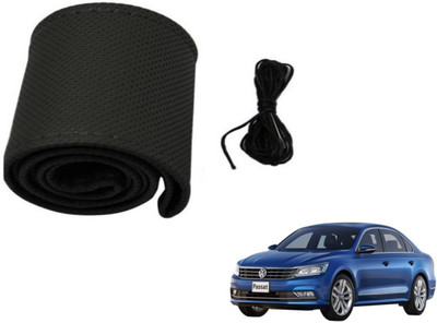 Auto Hub Hand Stiched Steering Cover For Volkswagen Passat(Black, Leatherite)